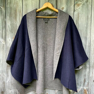 Tahari Women's Wool Blend Navy & Grey Oversized Draped Coat Cape OS